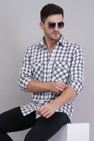 Monochrome Plaid Pocket Shirt