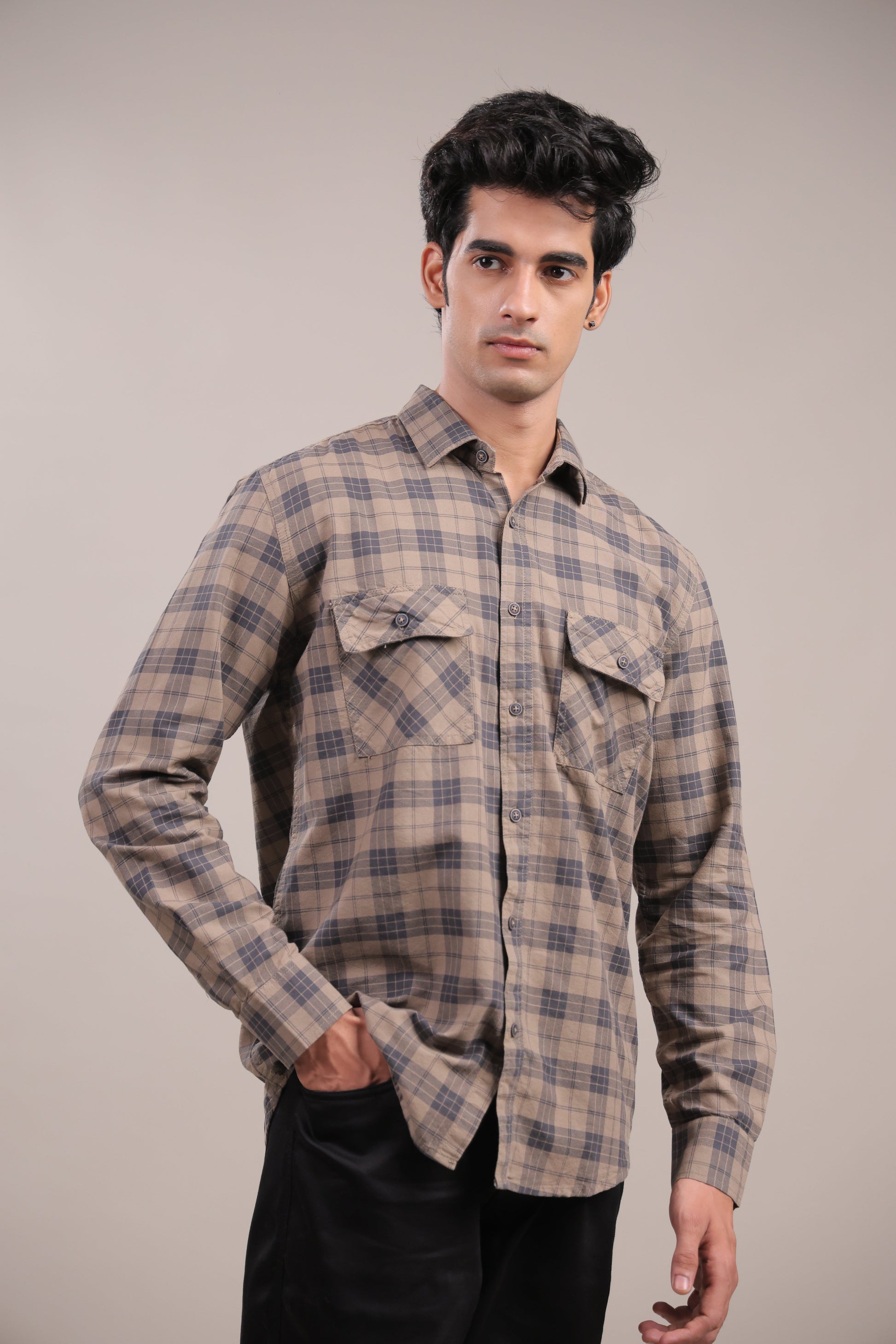 Manthan – Checkered Shirt (Beige) - Binioz