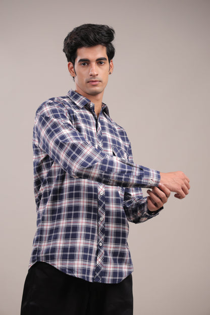 Manthan – Checkered Shirt (Blue - White - Red) - Binioz