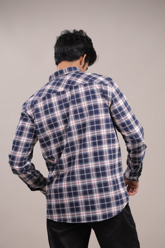 Manthan – Checkered Shirt (Blue - White - Red) - Binioz