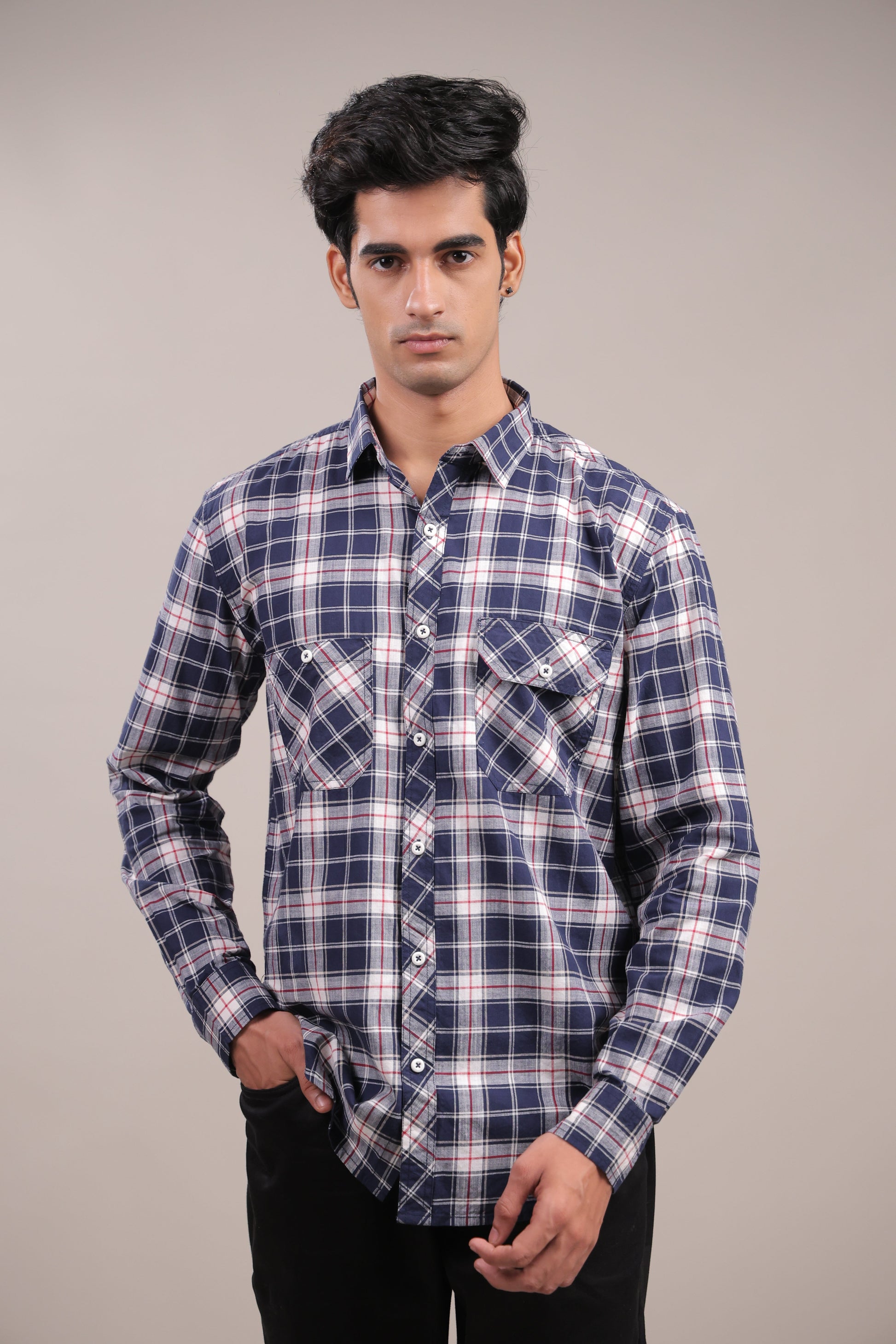 Manthan – Checkered Shirt (Blue - White - Red) - Binioz