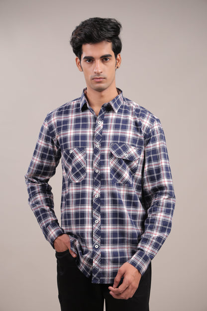 Manthan – Checkered Shirt (Blue - White - Red) - Binioz