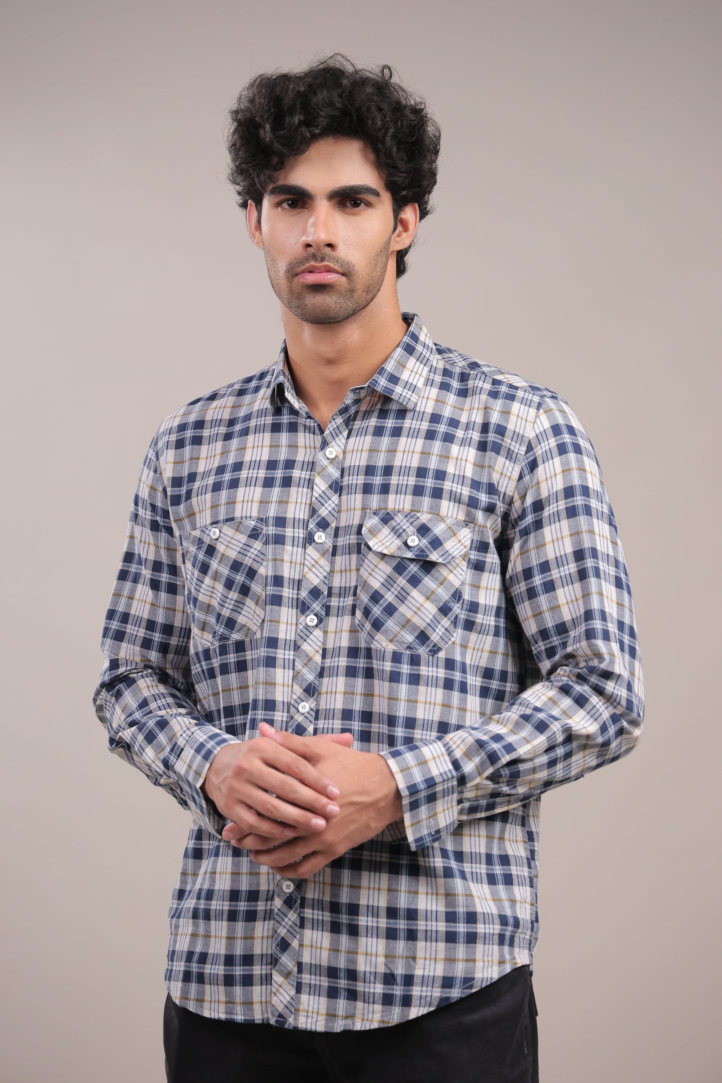 Manthan – Checkered Shirt (Blue - White - Yellow) - Binioz