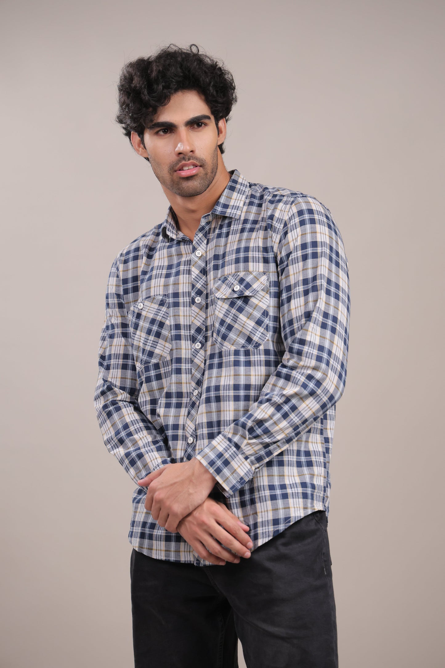 Manthan – Checkered Shirt (Blue - White - Yellow) - Binioz