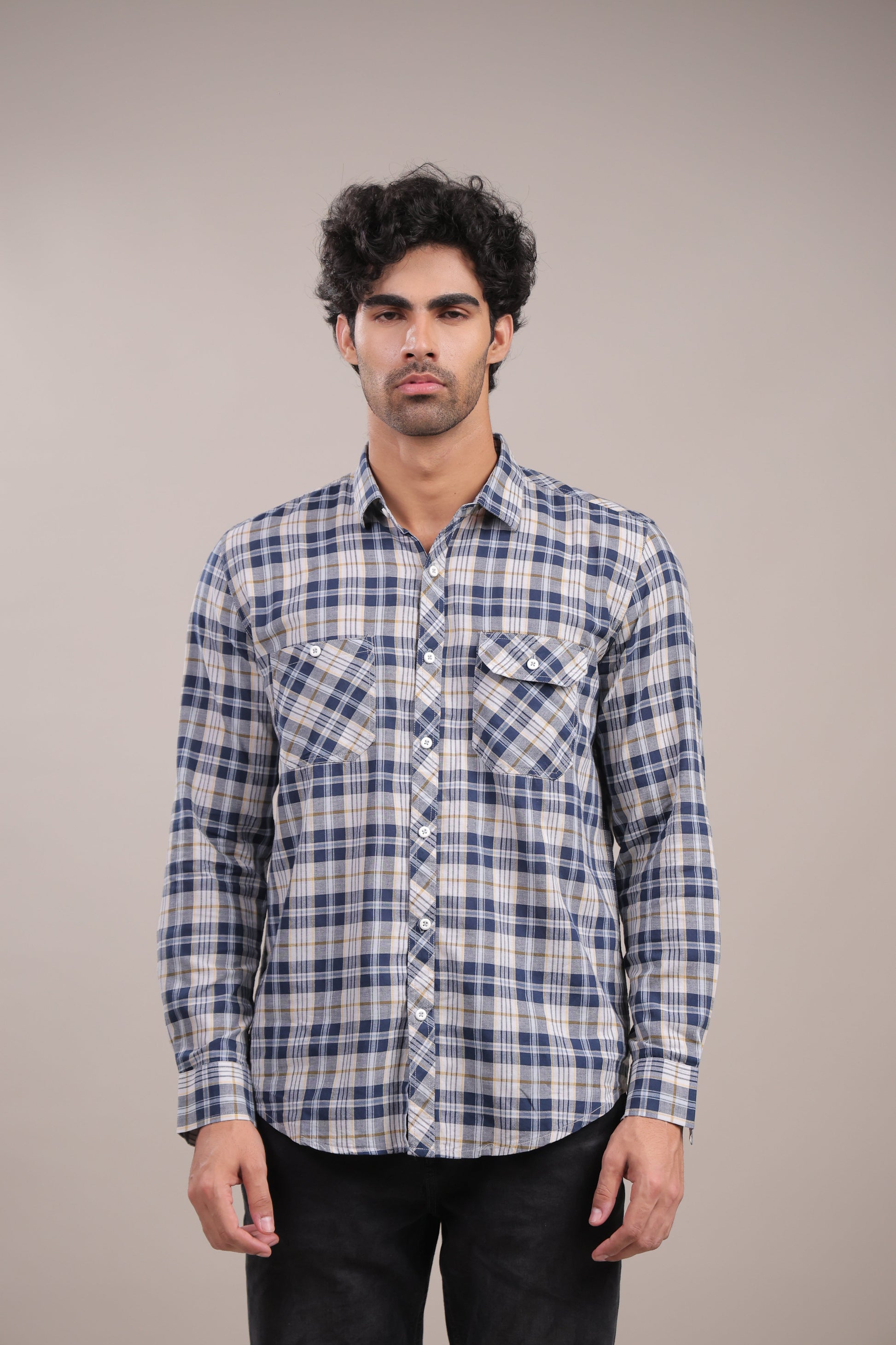 Manthan – Checkered Shirt (Blue - White - Yellow) - Binioz