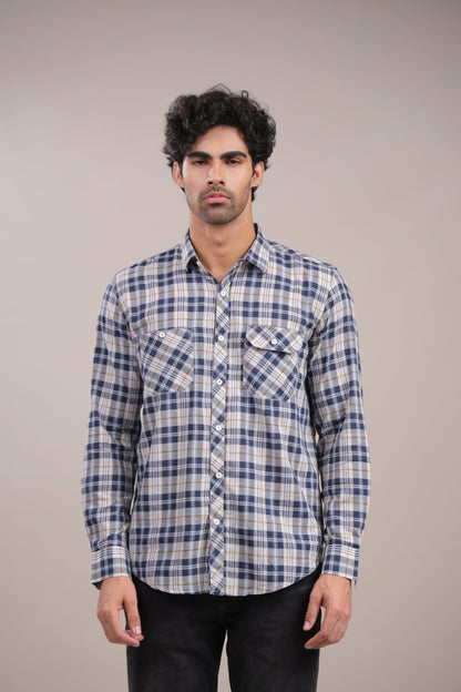 Manthan – Checkered Shirt (Blue - White - Yellow) - Binioz