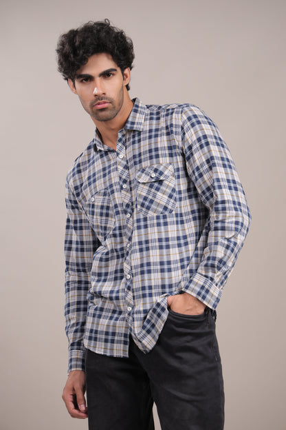 Manthan – Checkered Shirt (Blue - White - Yellow) - Binioz