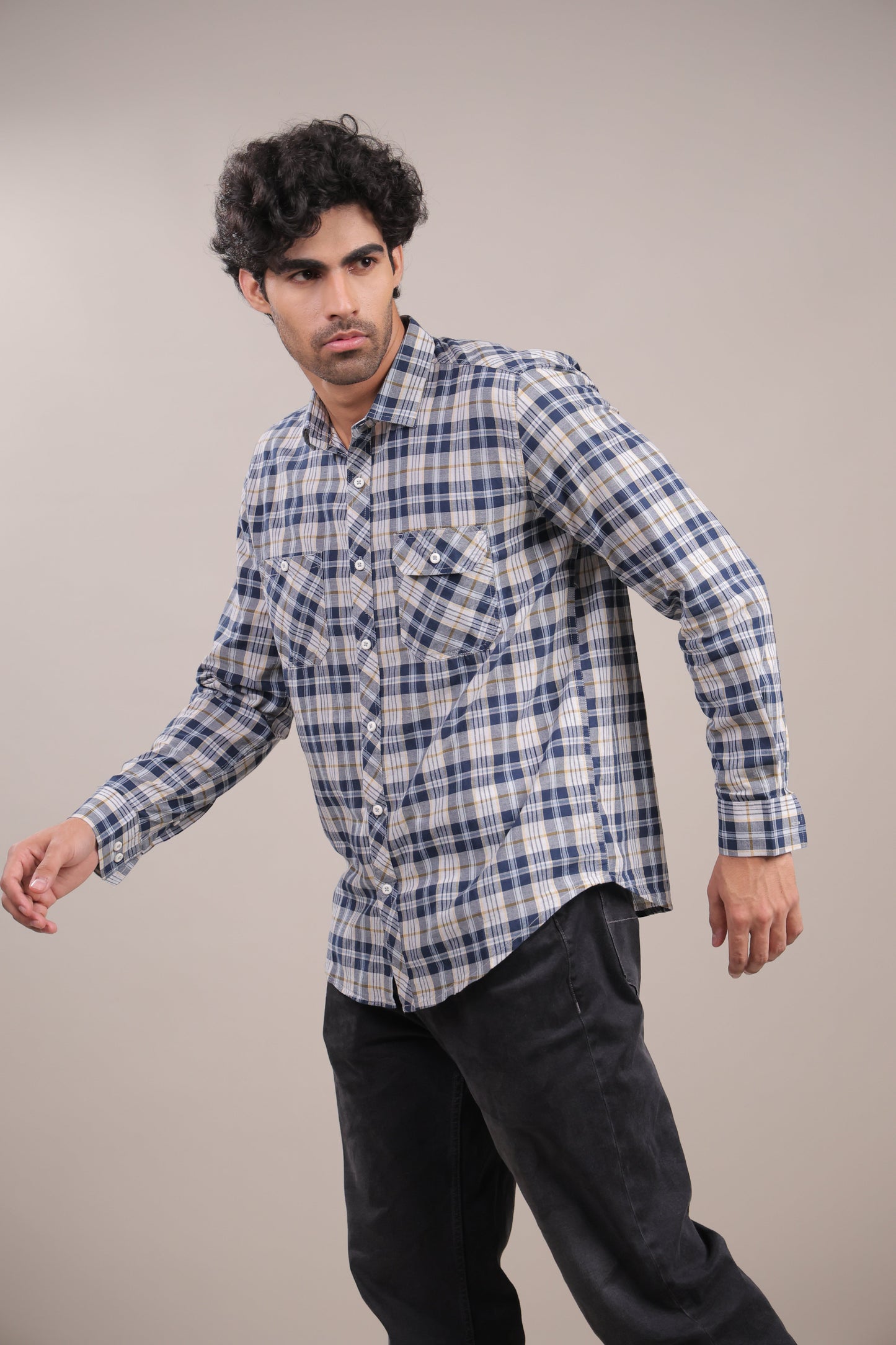 Manthan – Checkered Shirt (Blue - White - Yellow) - Binioz