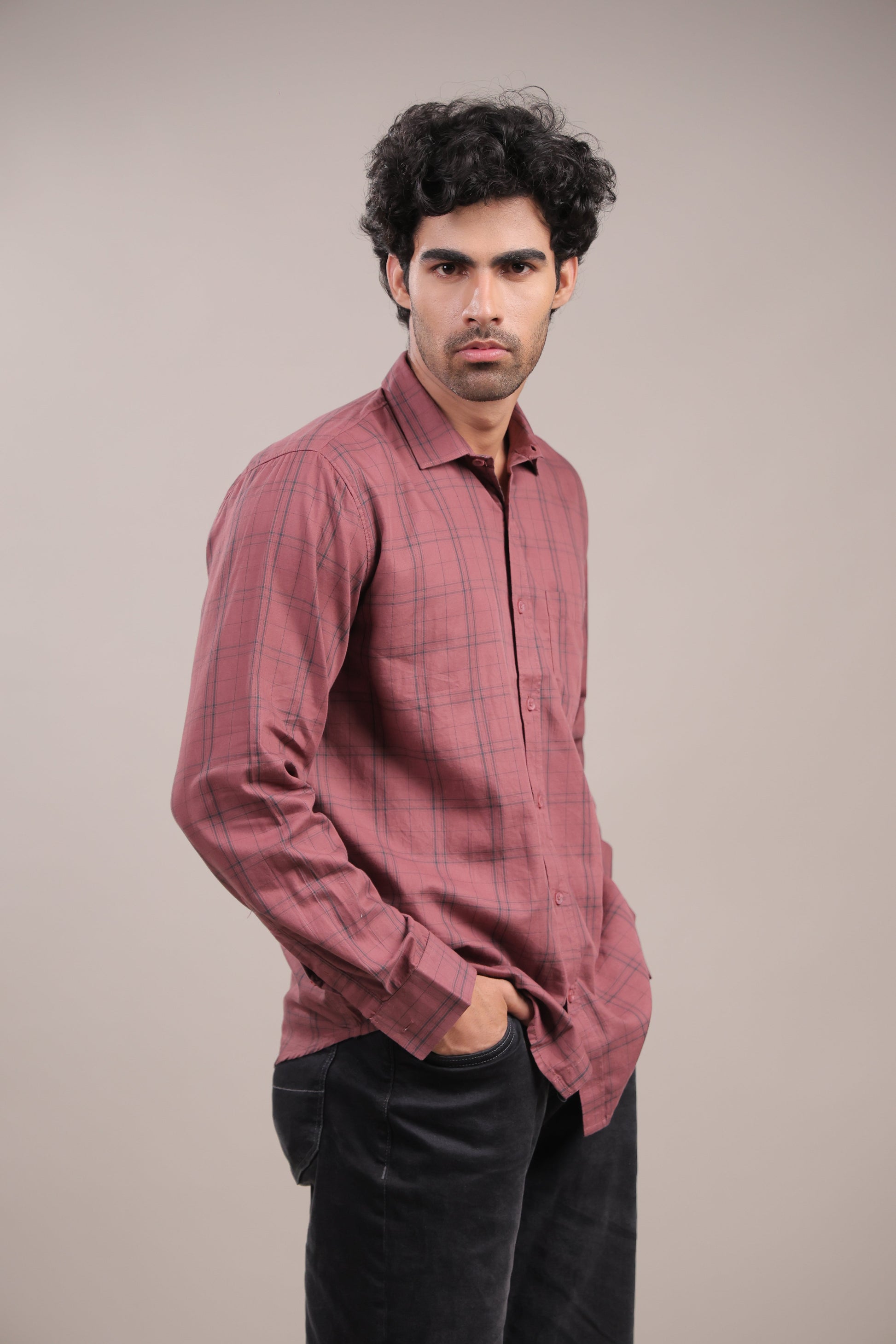 Manthan – Checkered Shirt (Brick Red) - Binioz