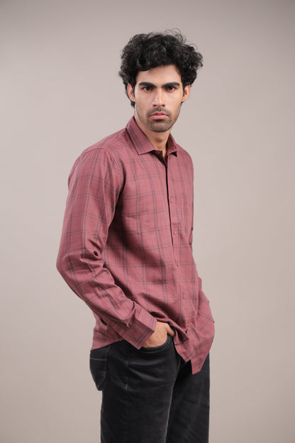 Manthan – Checkered Shirt (Brick Red) - Binioz
