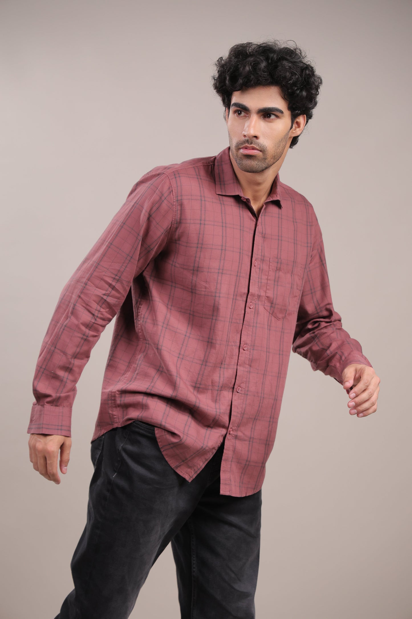 Manthan – Checkered Shirt (Brick Red) - Binioz