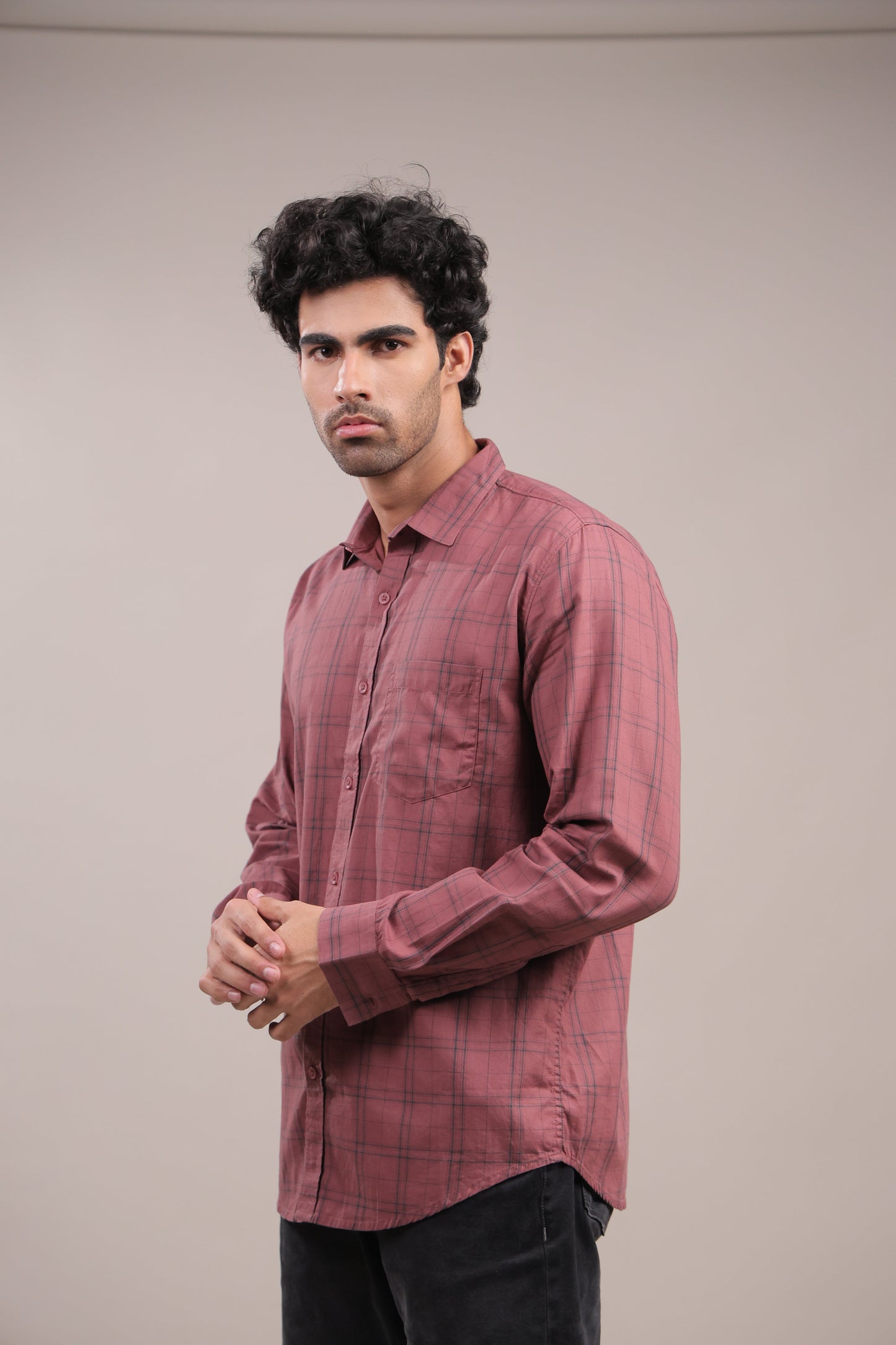 Manthan – Checkered Shirt (Brick Red) - Binioz