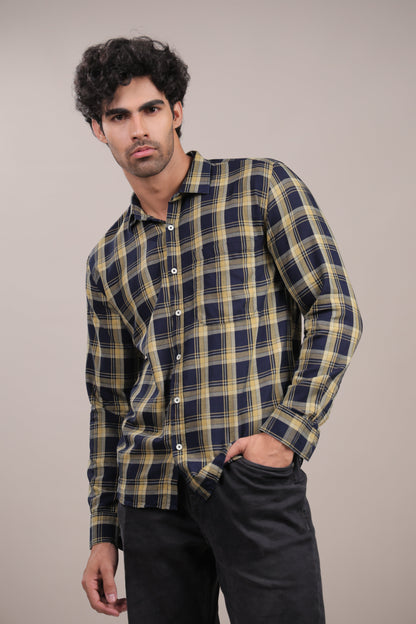 Manthan – Checkered Shirt (Dark Blue - Yellow) - Binioz