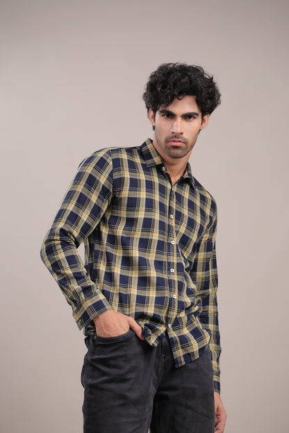 Manthan – Checkered Shirt (Dark Blue - Yellow) - Binioz