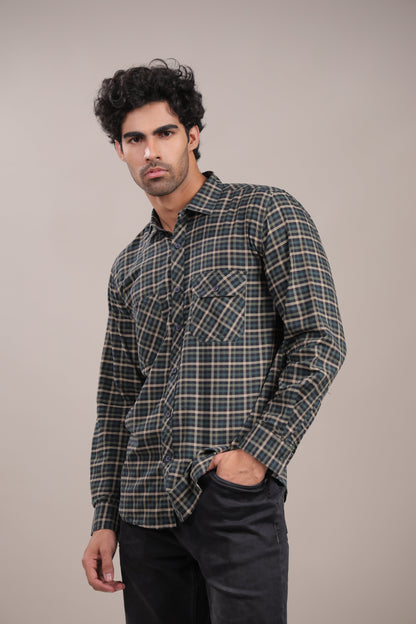 Manthan – Checkered Shirt (Dark Green) - Binioz