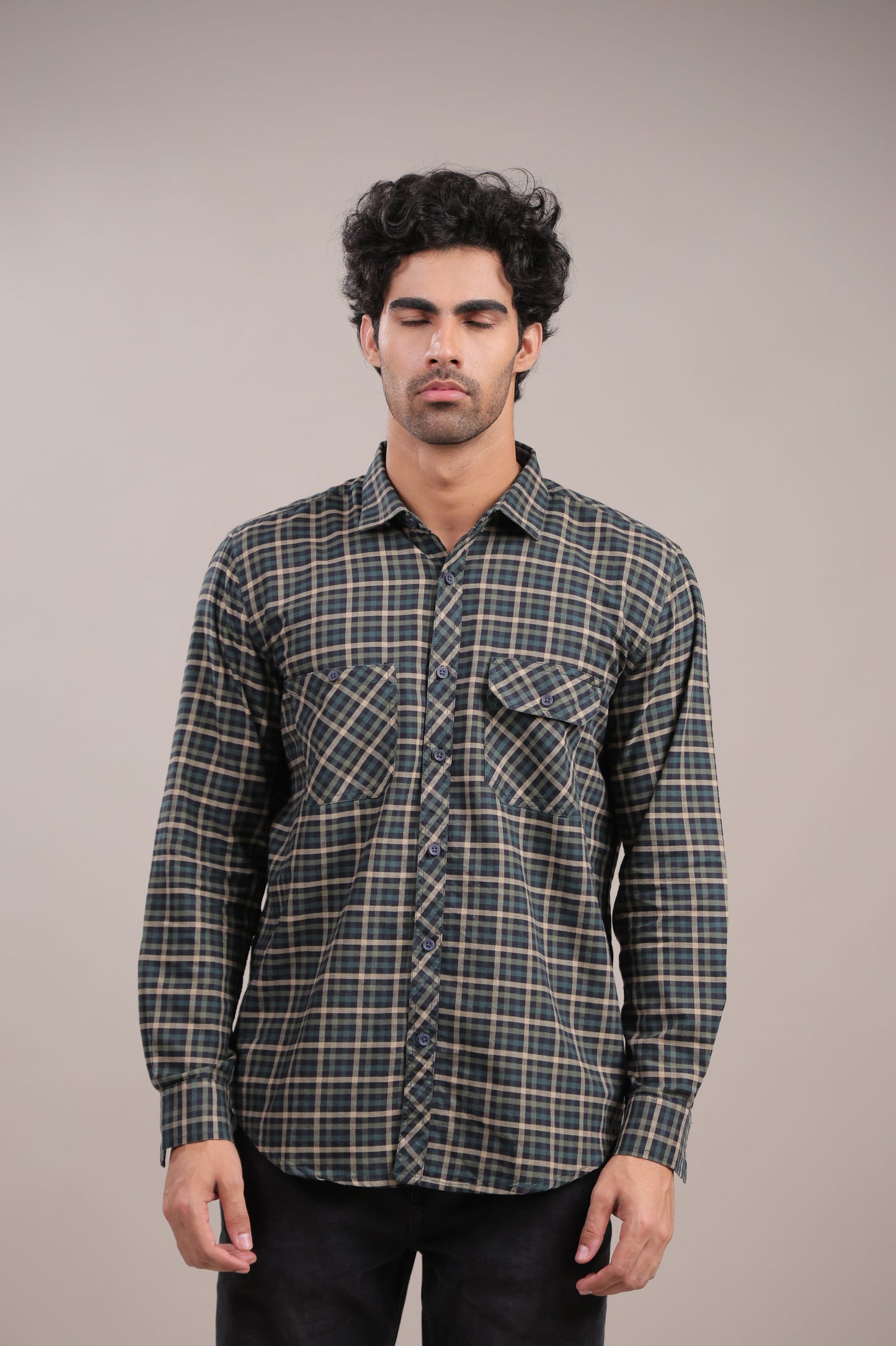Manthan – Checkered Shirt (Dark Green) - Binioz
