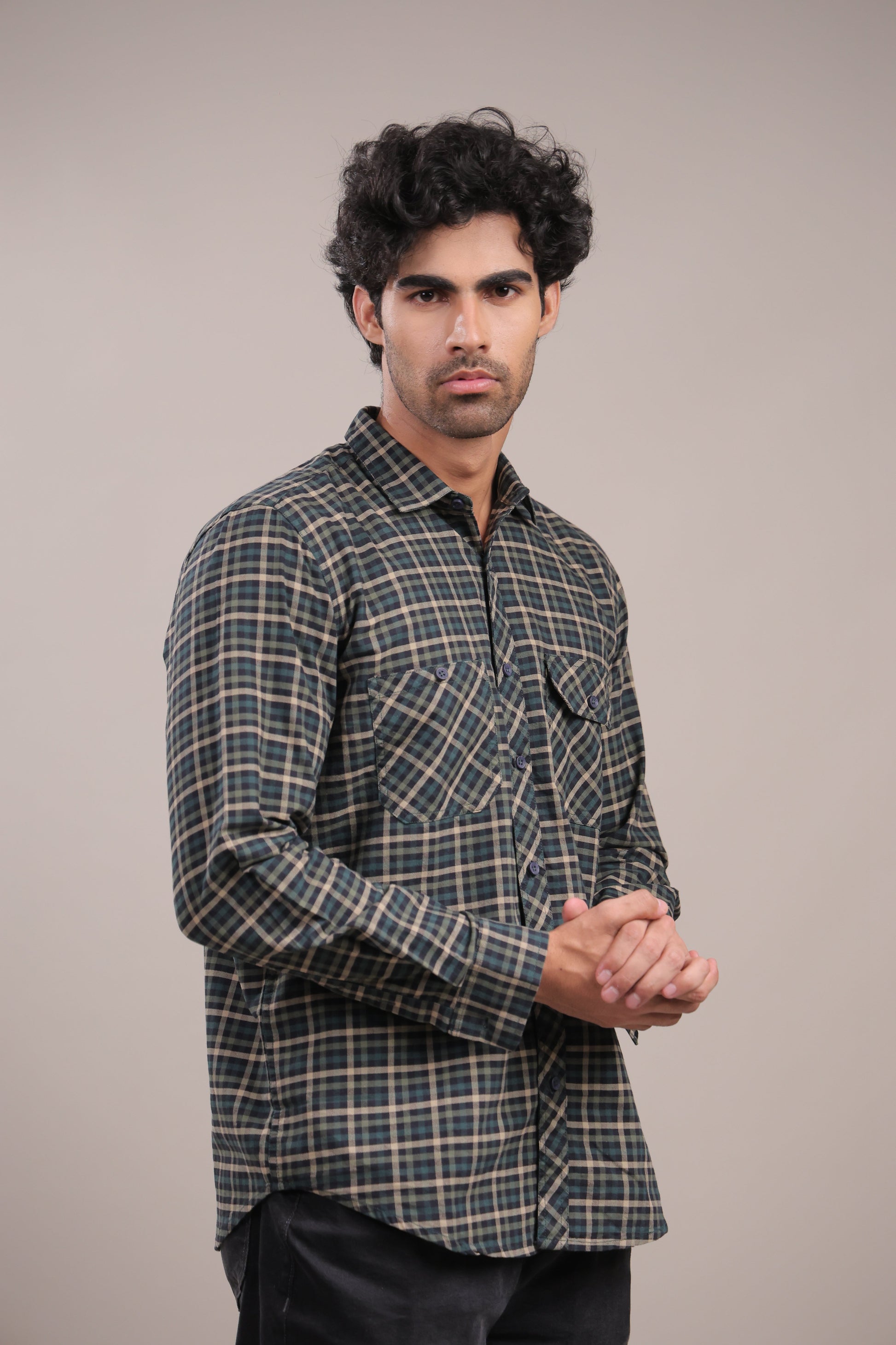 Manthan – Checkered Shirt (Dark Green) - Binioz