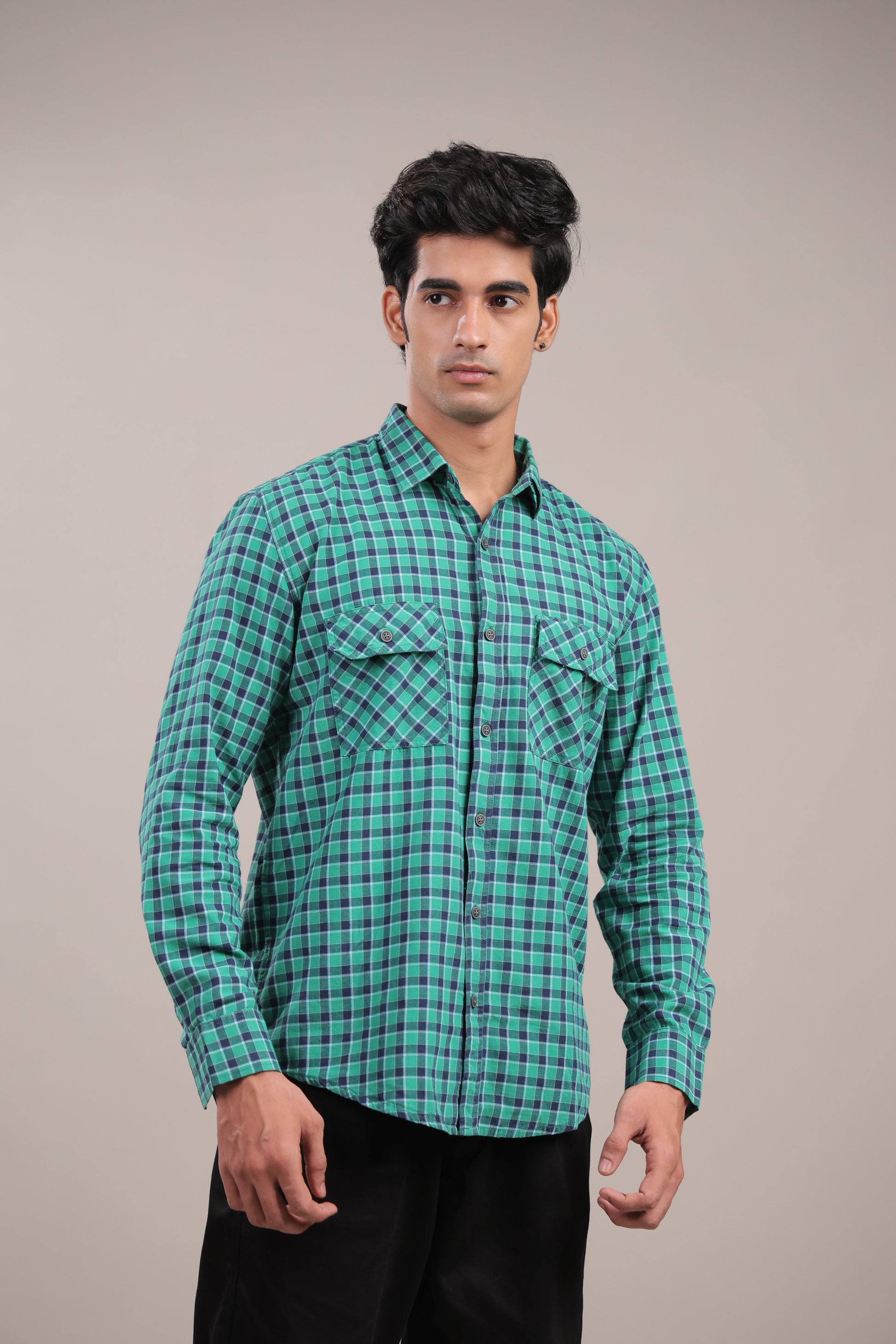 Manthan – Checkered Shirt (Green - Blue) - Binioz