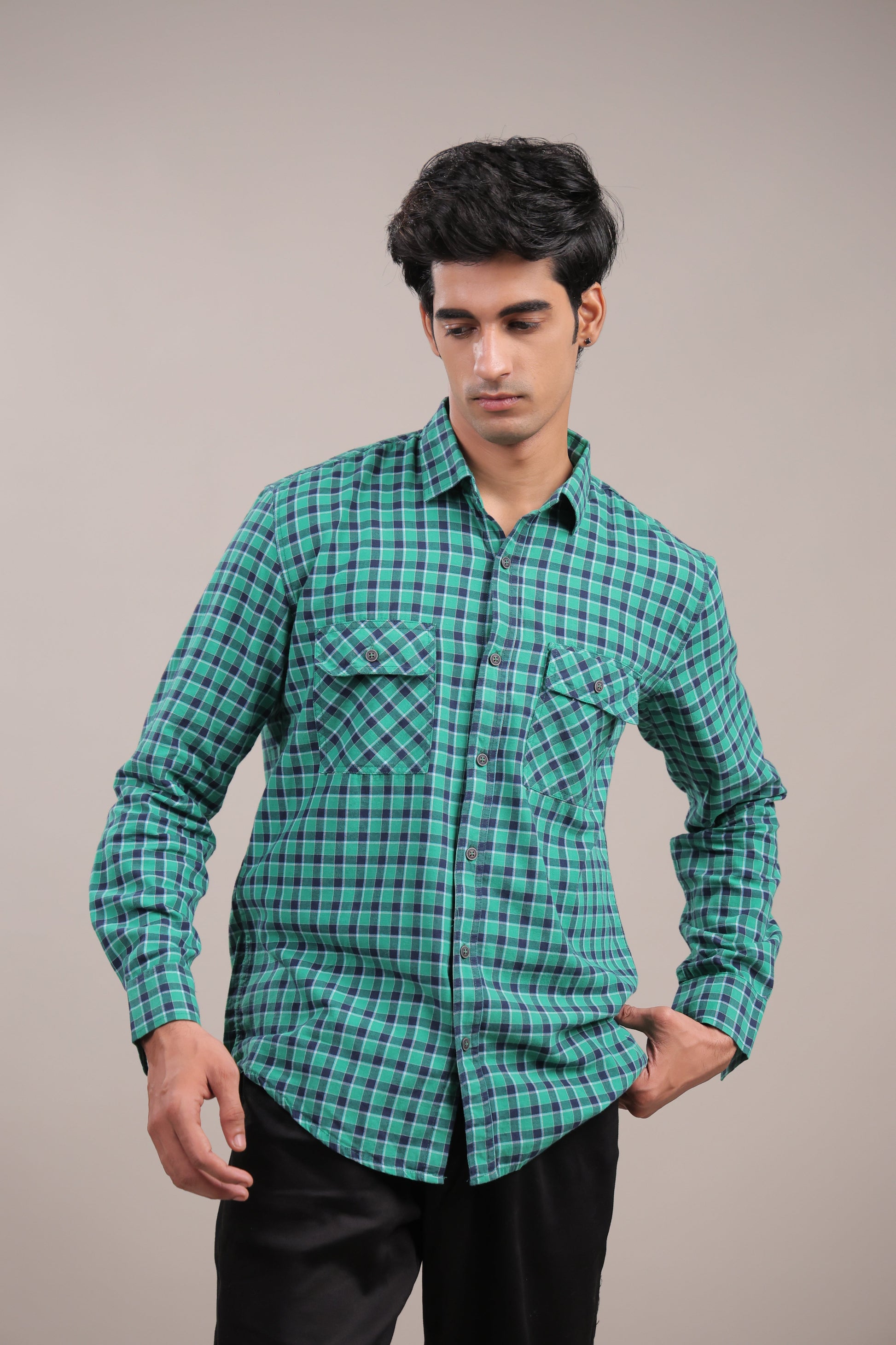 Manthan – Checkered Shirt (Green - Blue) - Binioz
