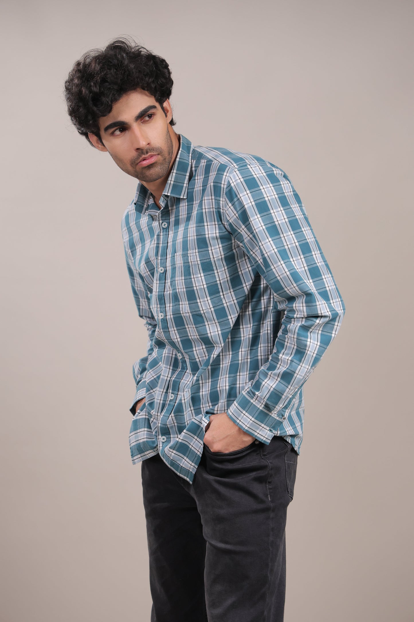 Manthan – Checkered Shirt (Light Blue - White) - Binioz