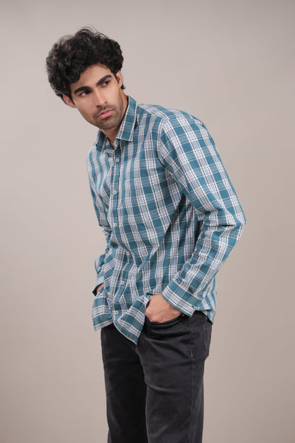 Manthan – Checkered Shirt (Light Blue - White) - Binioz