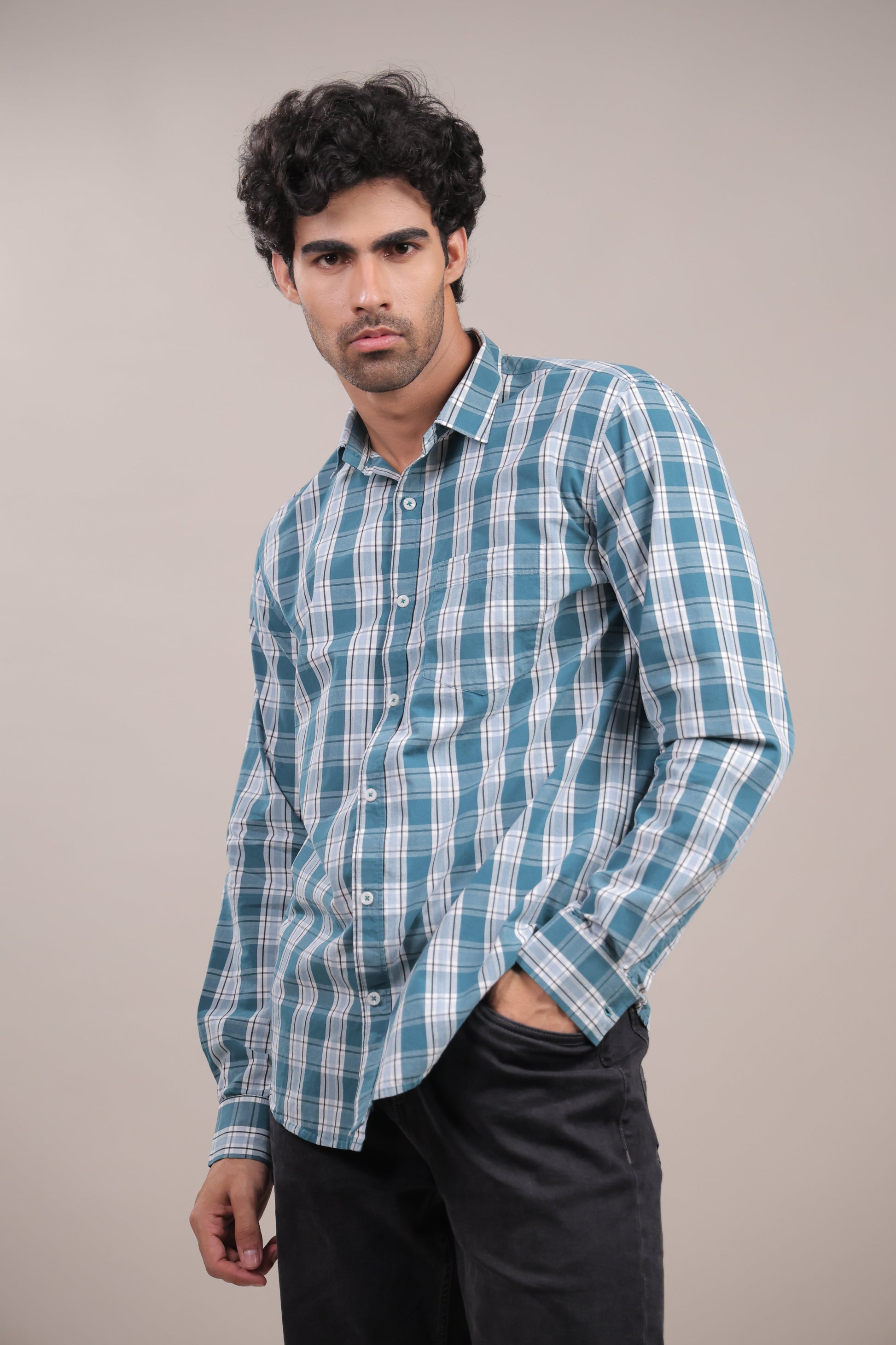 Manthan – Checkered Shirt (Light Blue - White) - Binioz