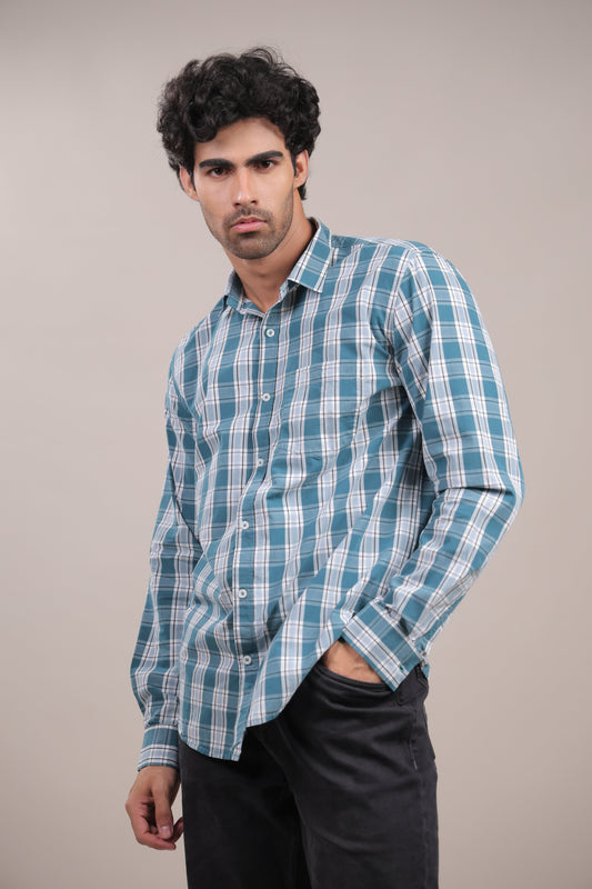 Manthan – Checkered Shirt (Light Blue - White) - Binioz
