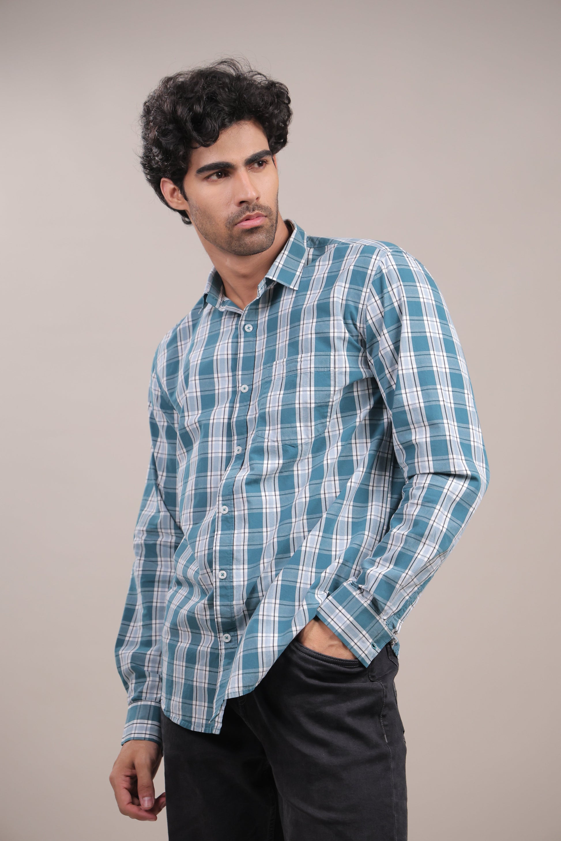 Manthan – Checkered Shirt (Light Blue - White) - Binioz