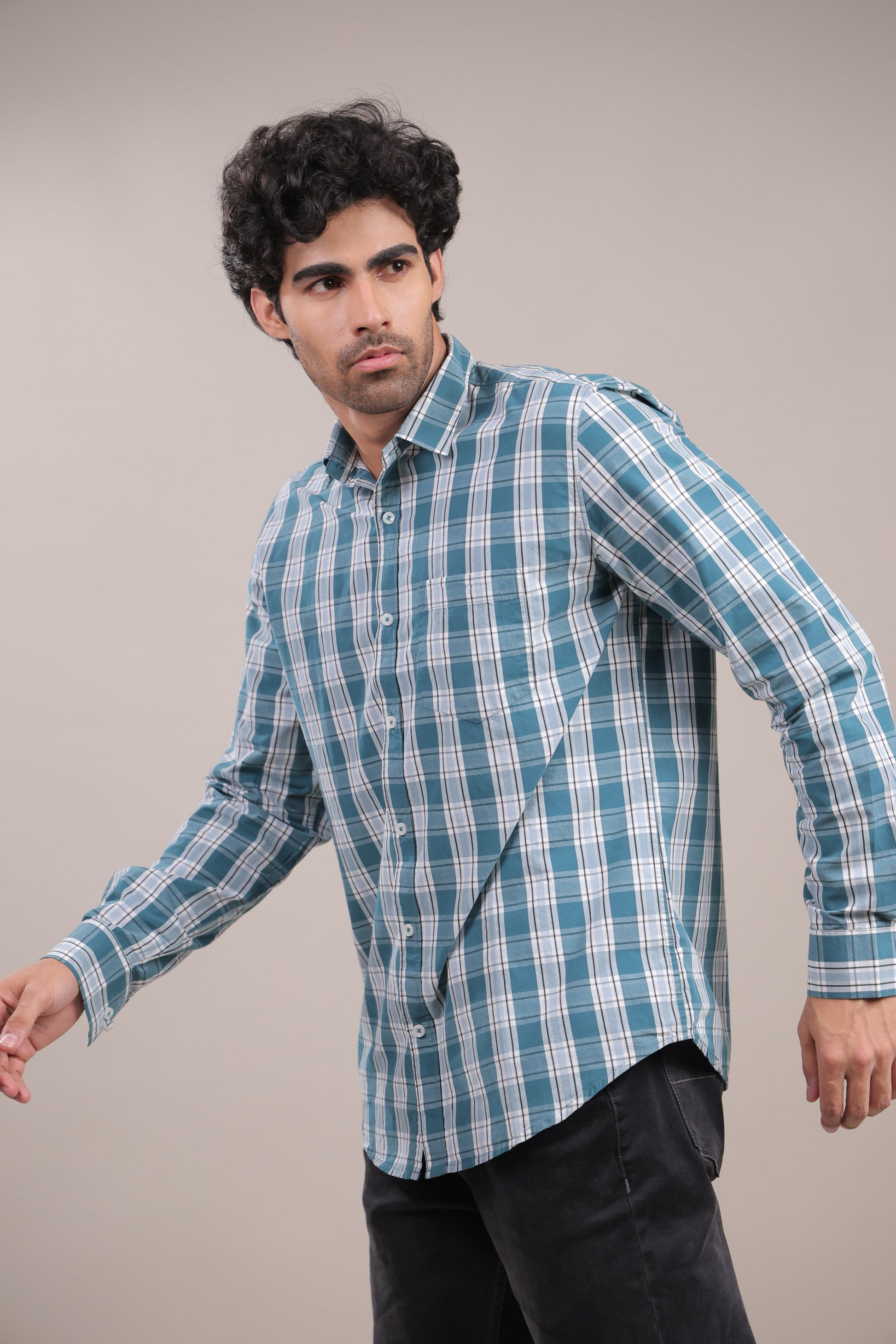 Manthan – Checkered Shirt (Light Blue - White) - Binioz
