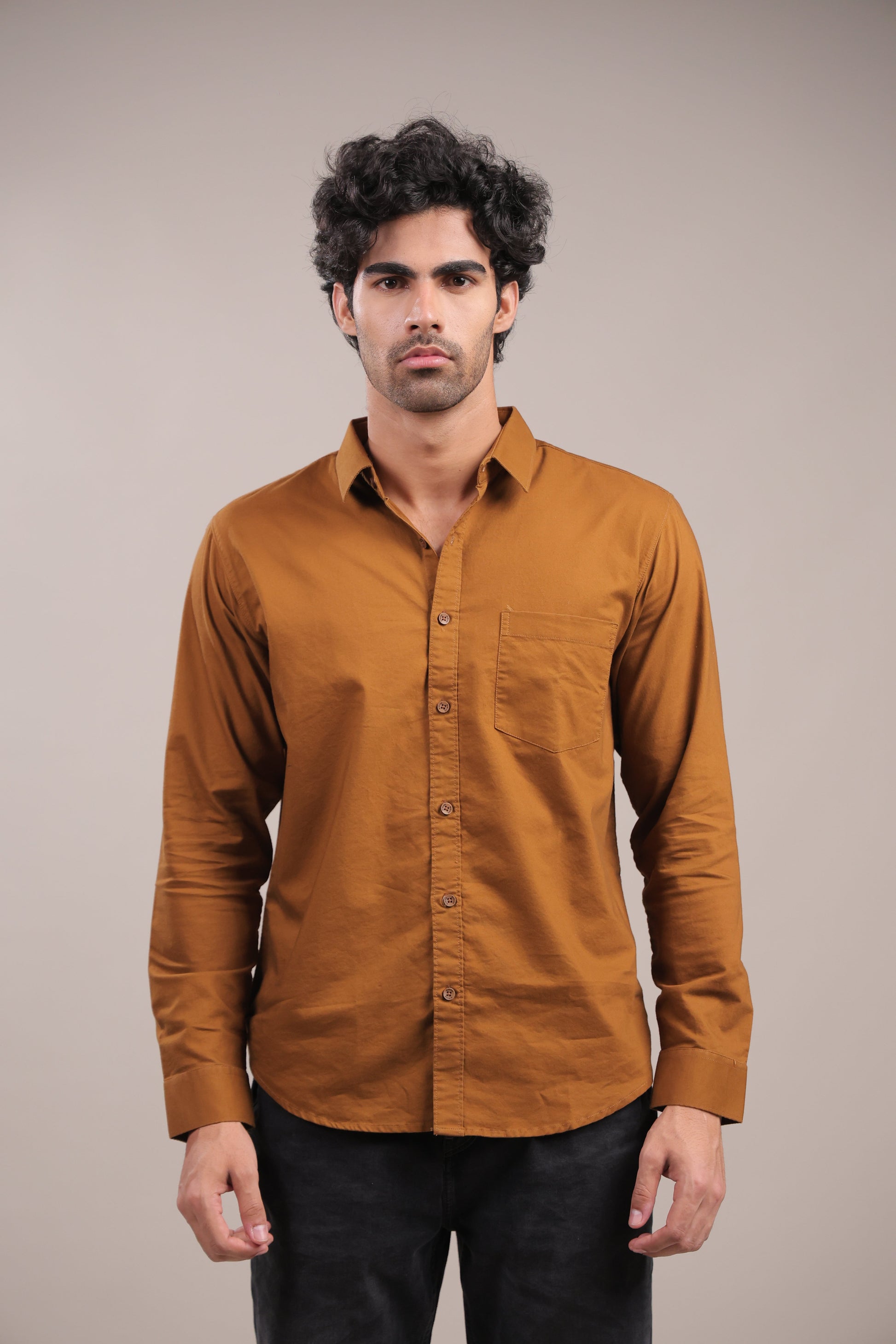 Niyam – Plain Brown Oxford Shirt - Binioz