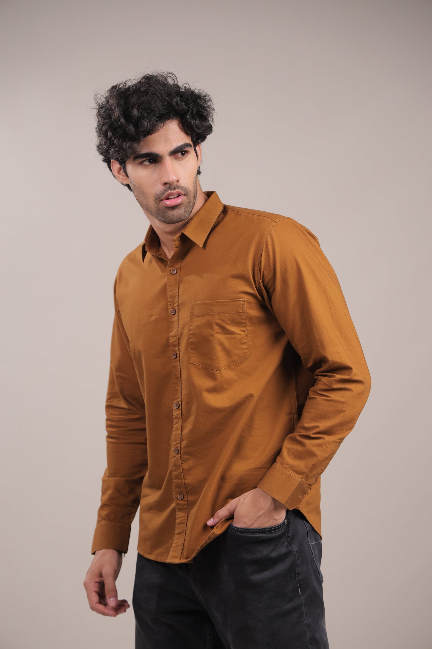 Niyam – Plain Brown Oxford Shirt - Binioz