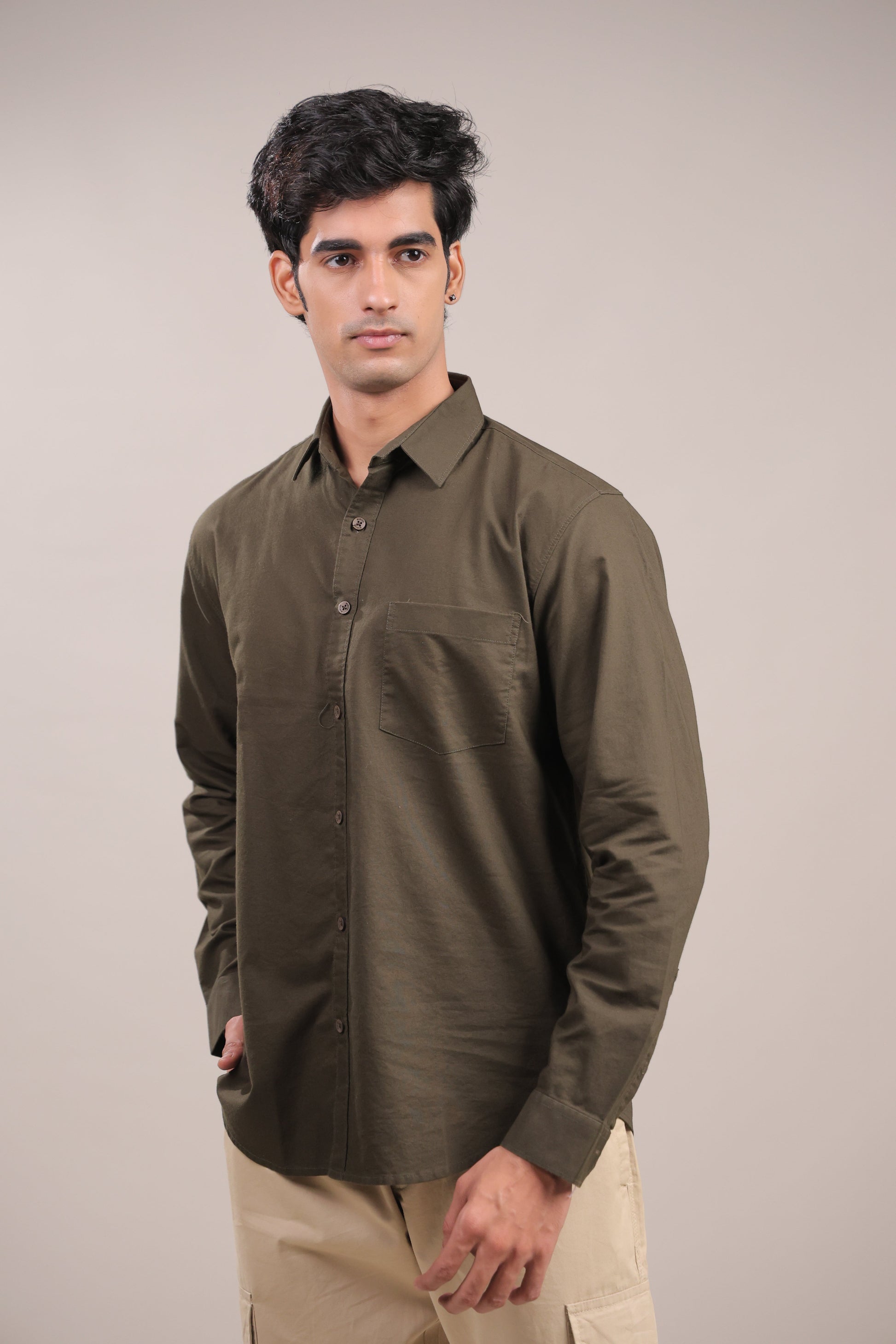 Niyam – Plain Dark Green Oxford Shirt - Binioz