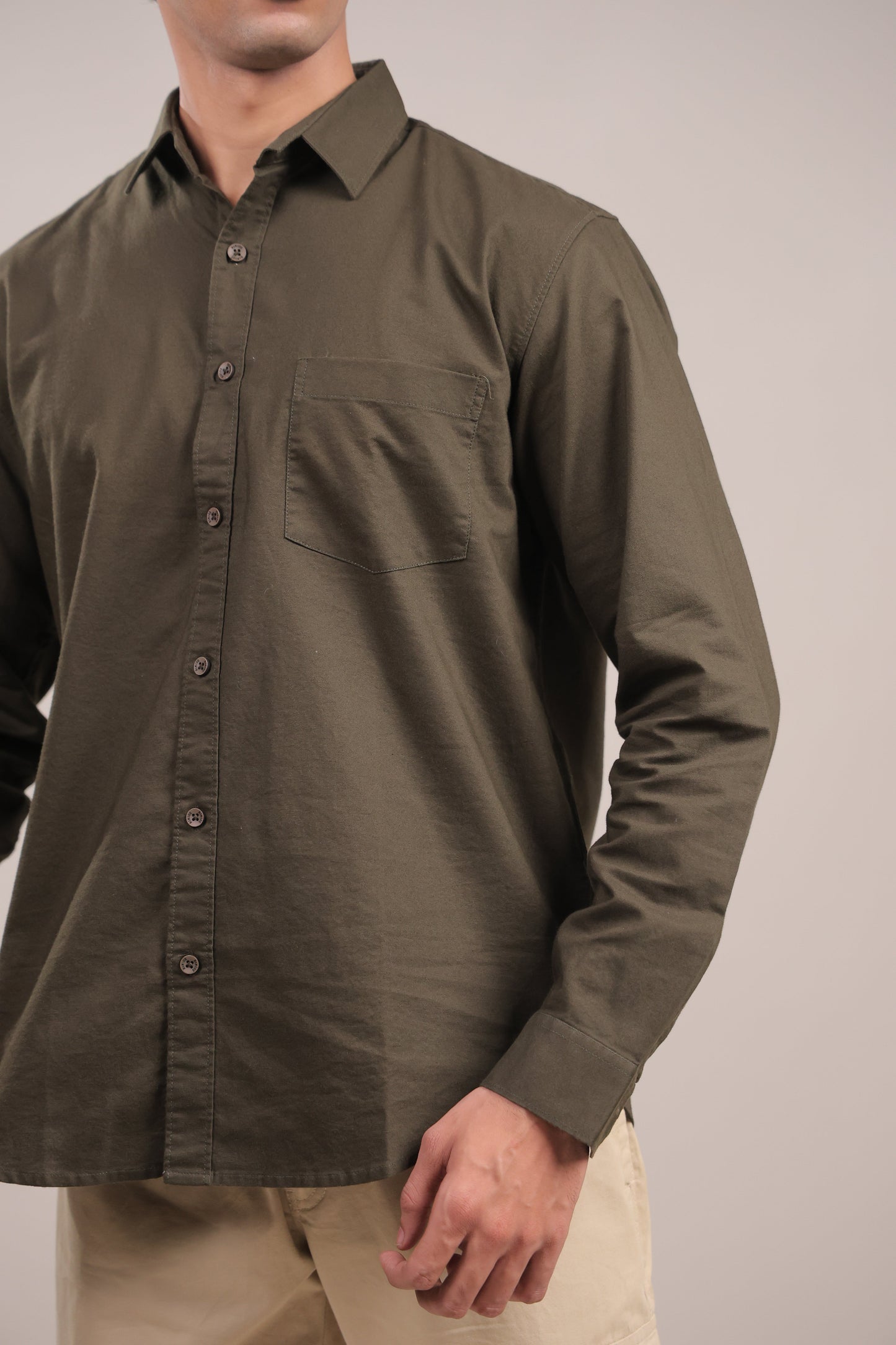 Niyam – Plain Dark Green Oxford Shirt - Binioz