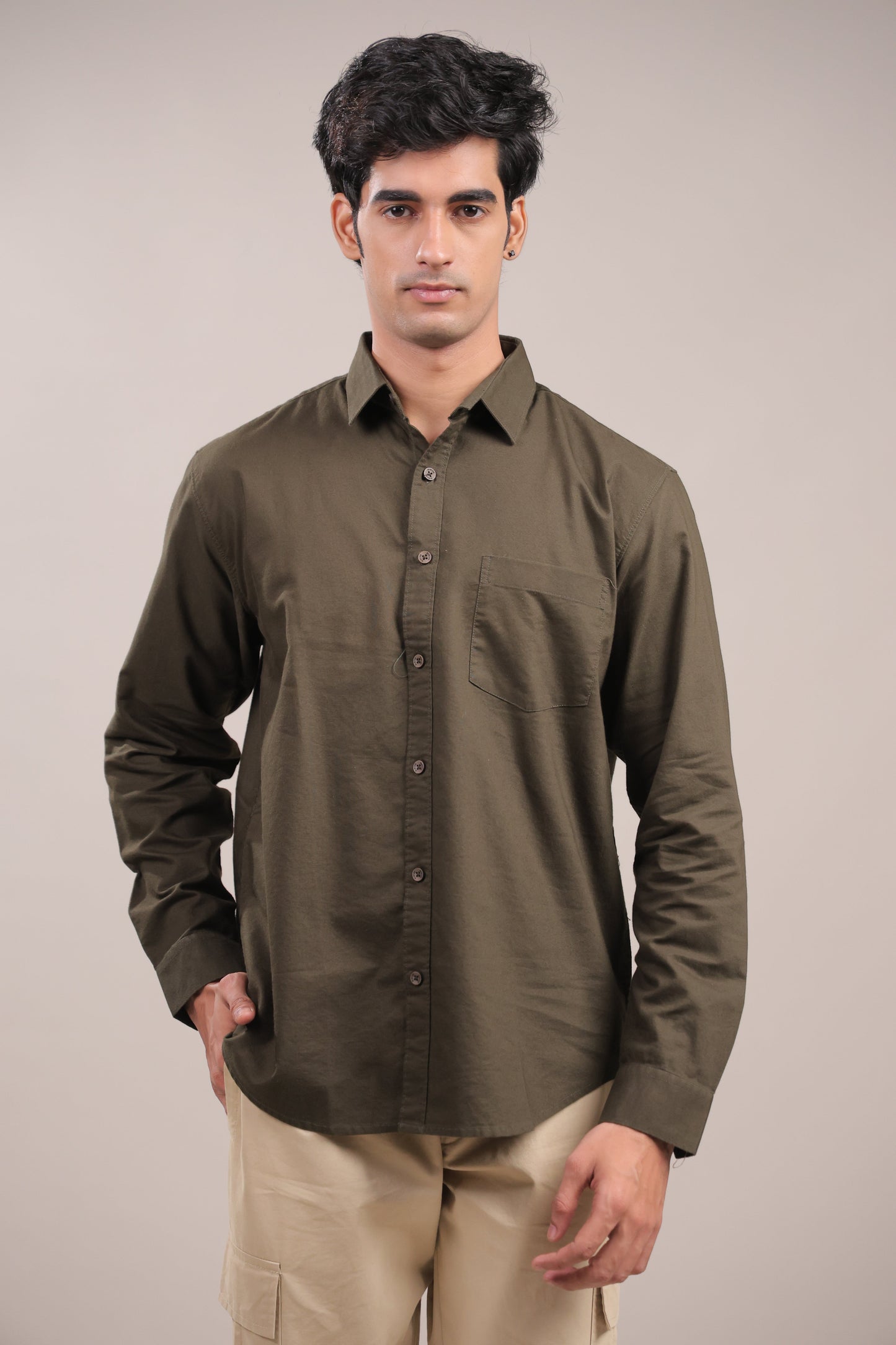 Niyam – Plain Dark Green Oxford Shirt - Binioz