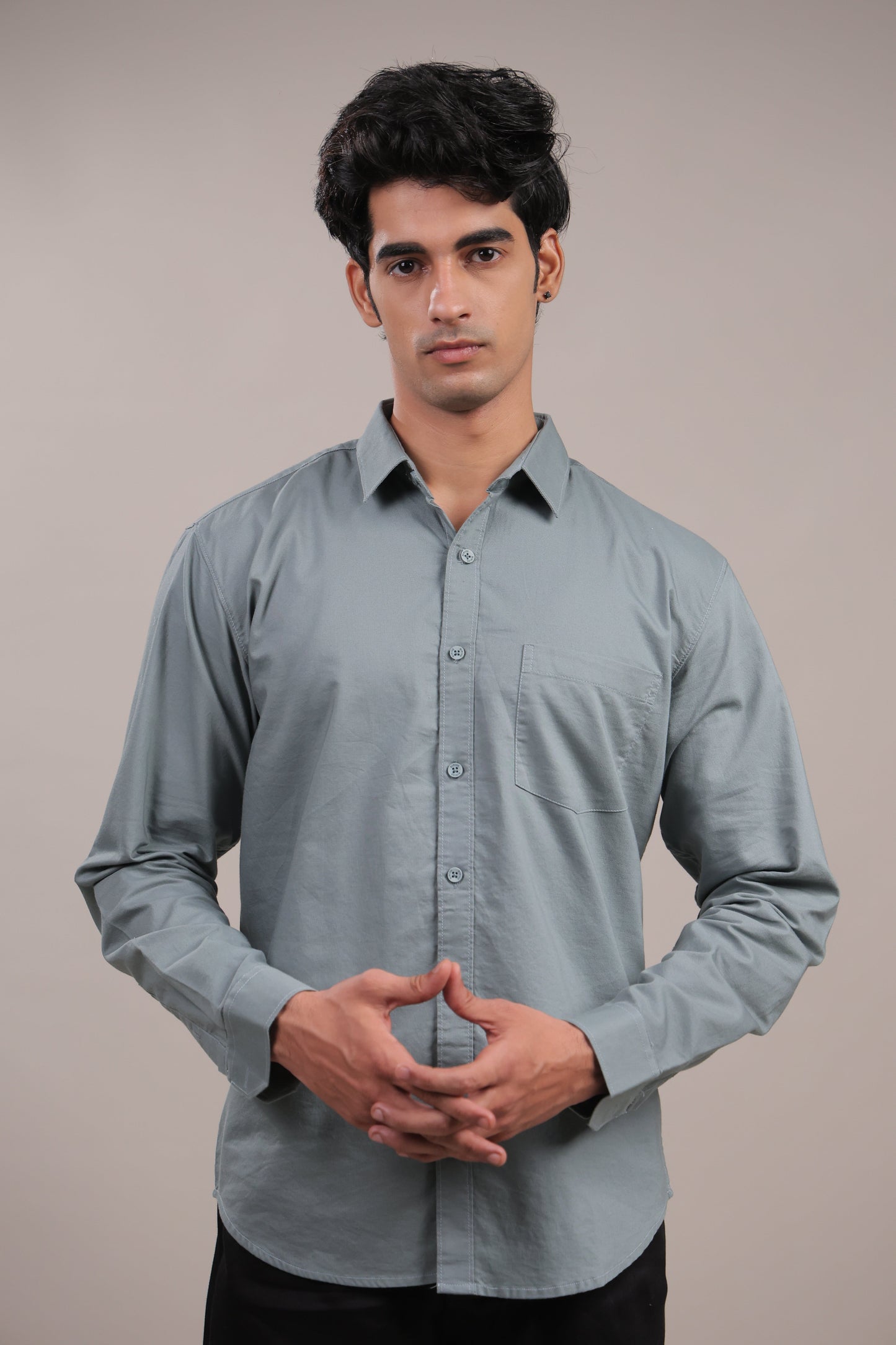 Niyam – Plain Light Grey Oxford Shirt - Binioz