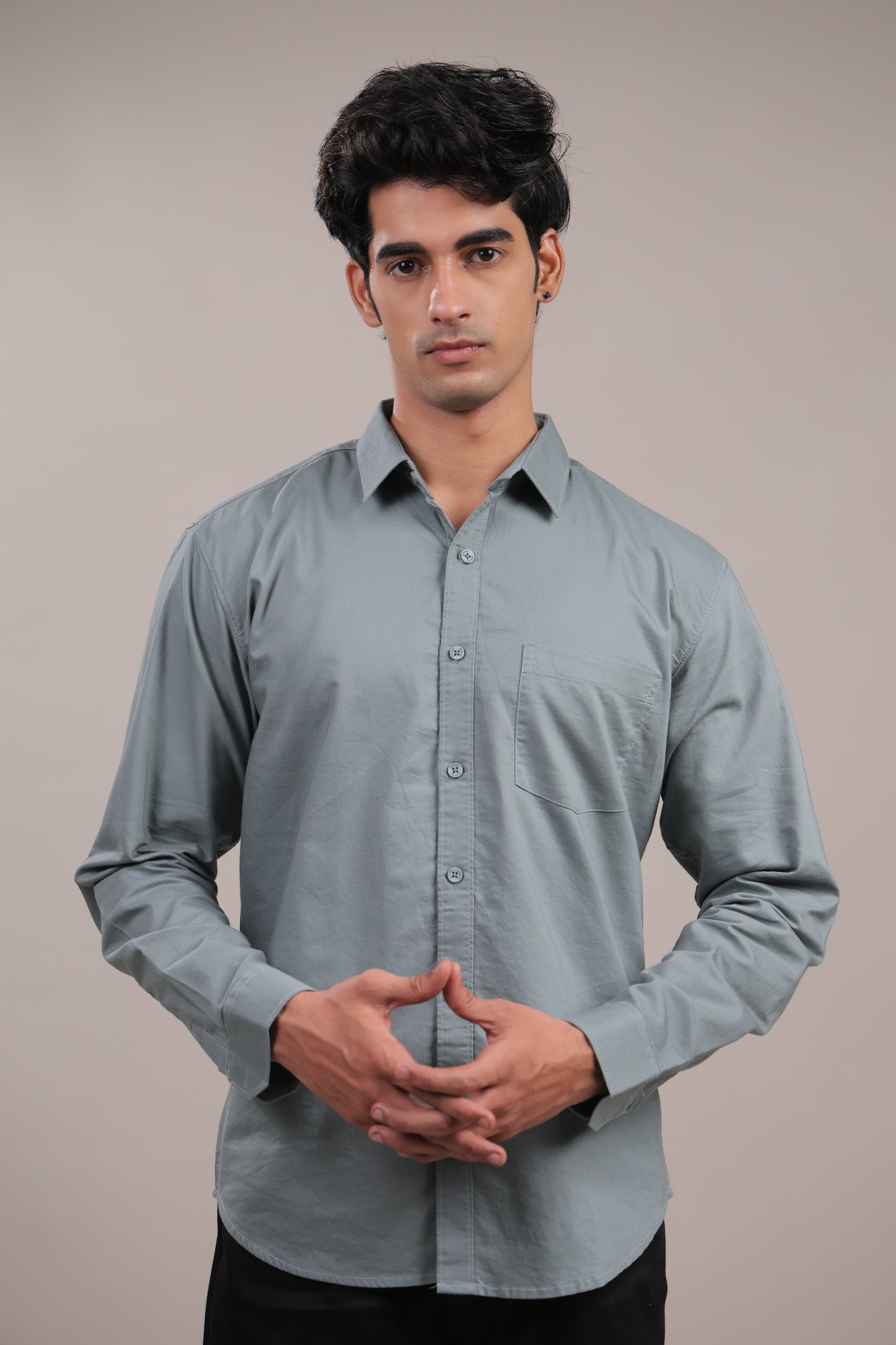 Niyam – Plain Light Grey Oxford Shirt - Binioz