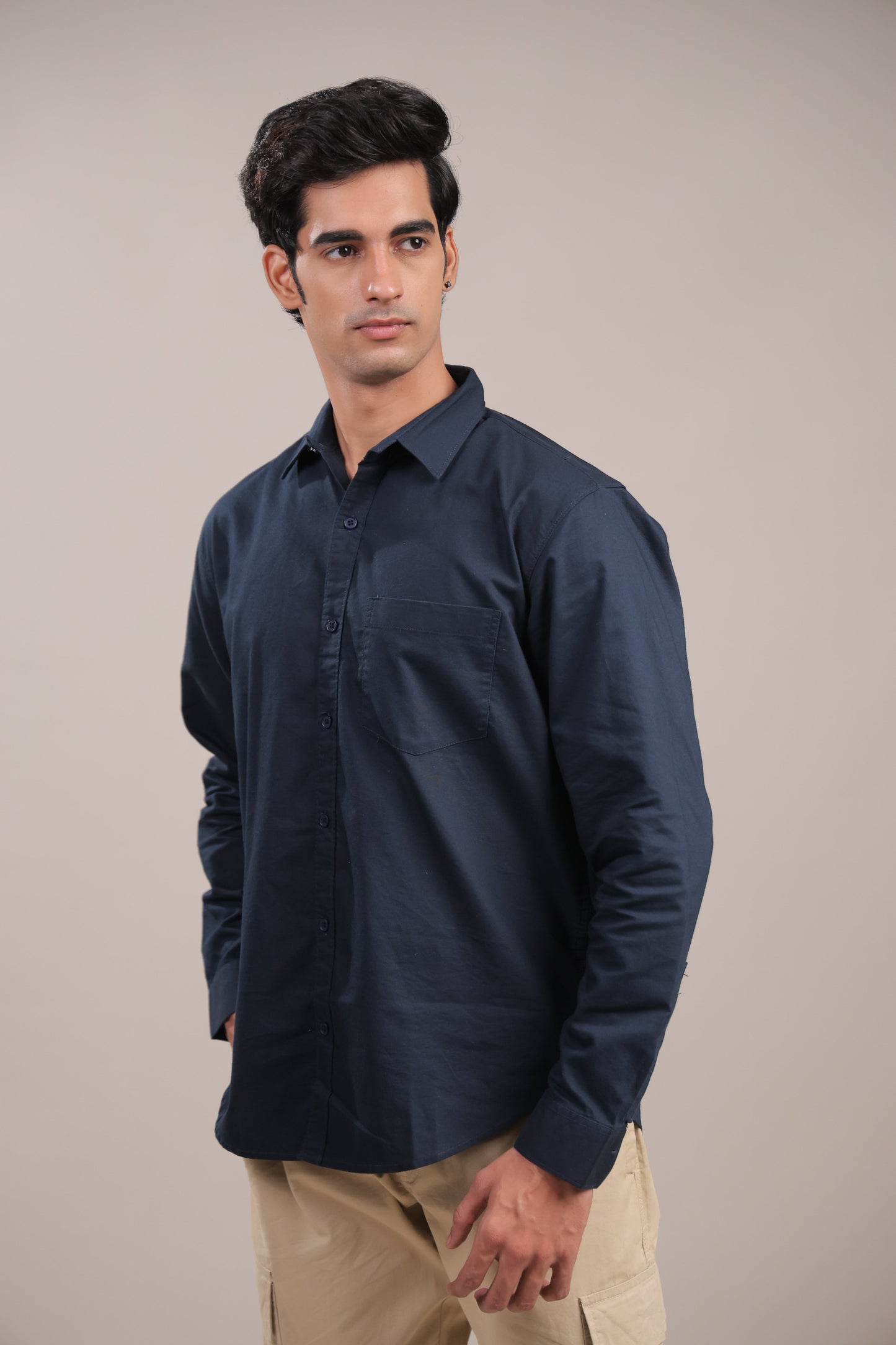 Niyam – Plain Navy Blue Oxford Shirt - Binioz