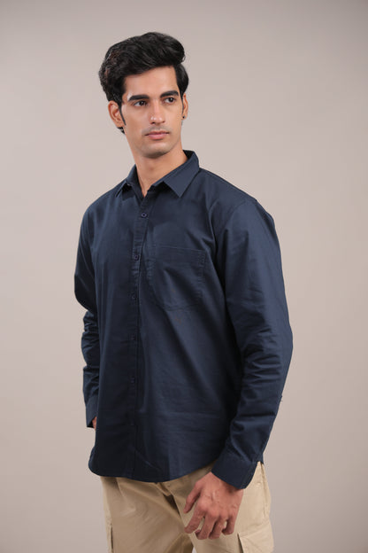 Niyam – Plain Navy Blue Oxford Shirt - Binioz