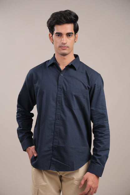 Niyam – Plain Navy Blue Oxford Shirt - Binioz