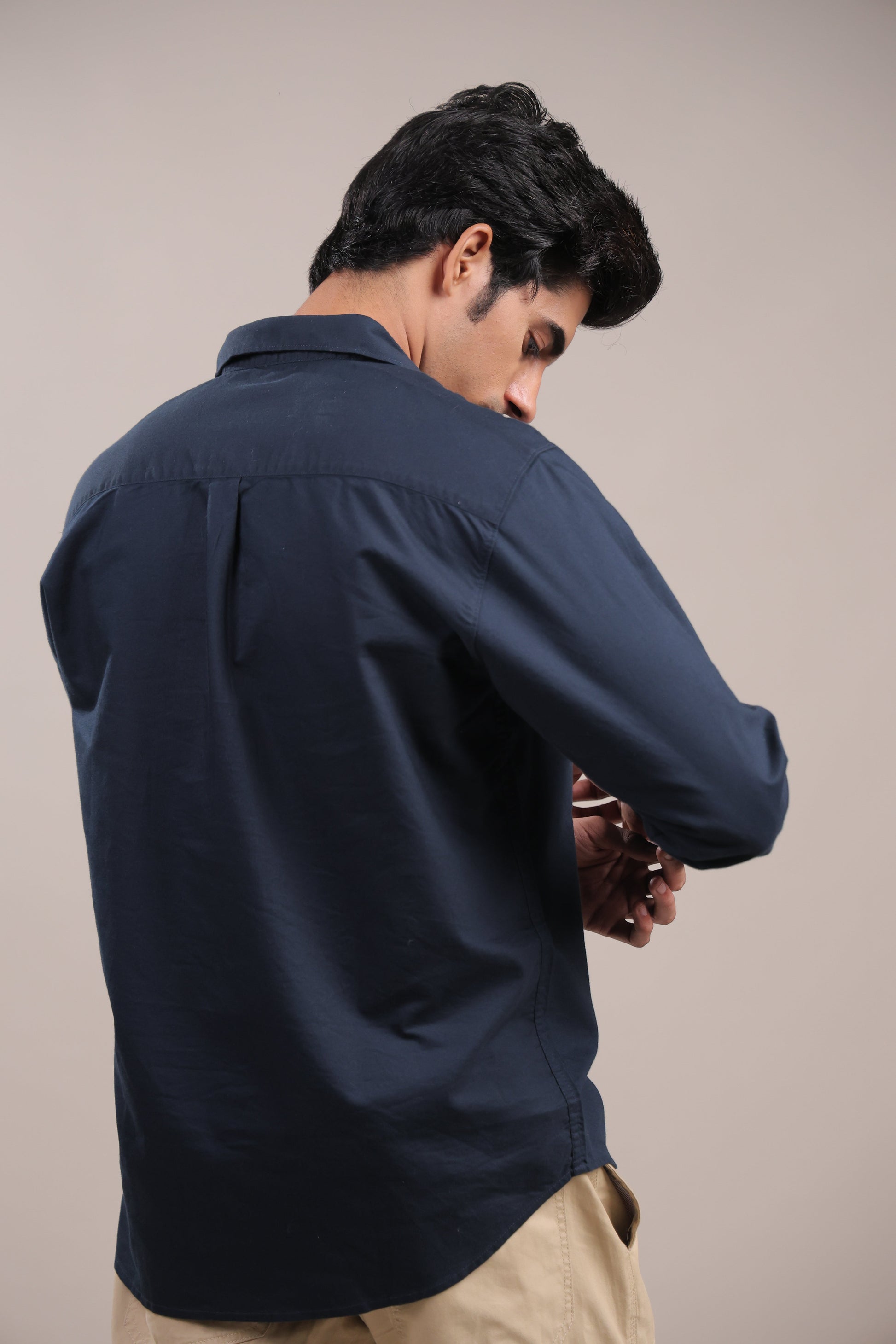 Niyam – Plain Navy Blue Oxford Shirt - Binioz