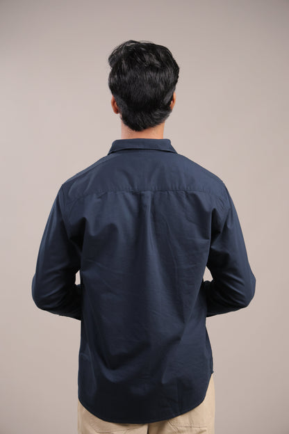 Niyam – Plain Navy Blue Oxford Shirt - Binioz