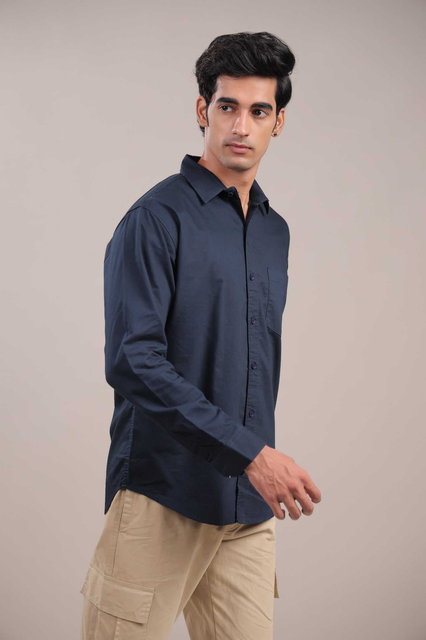 Niyam – Plain Navy Blue Oxford Shirt - Binioz