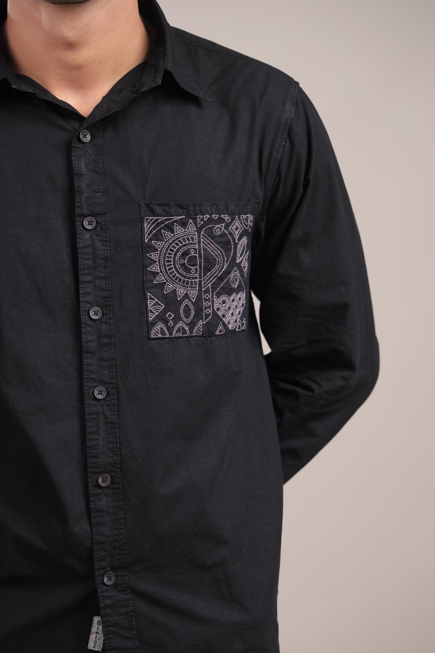 Prakriti – Black Embroidered Recycled Shirt - Binioz