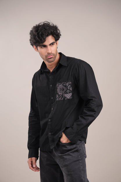 Prakriti – Black Embroidered Recycled Shirt - Binioz