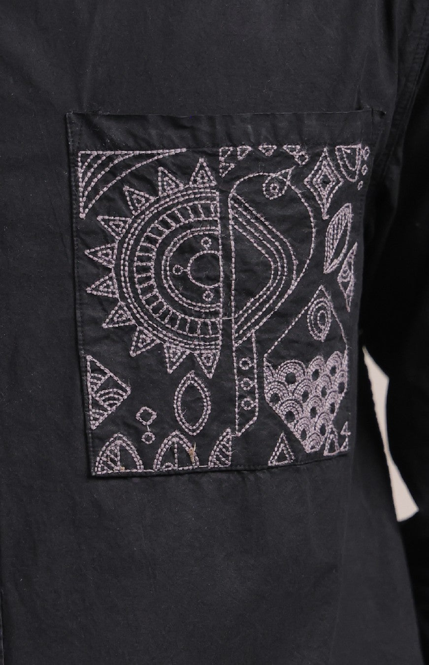 Prakriti – Black Embroidered Recycled Shirt - Binioz