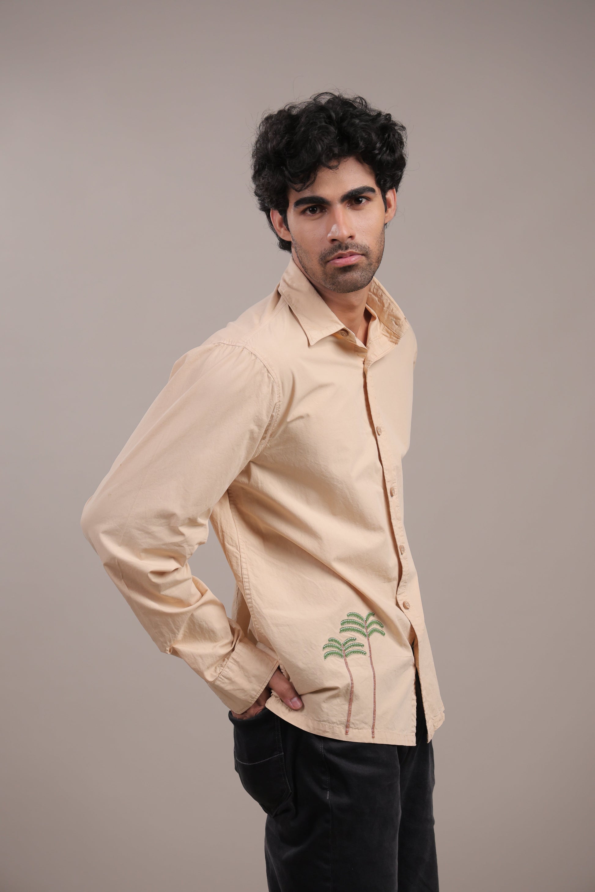 Prakriti – Cream Embroidered Recycled Shirt - Binioz