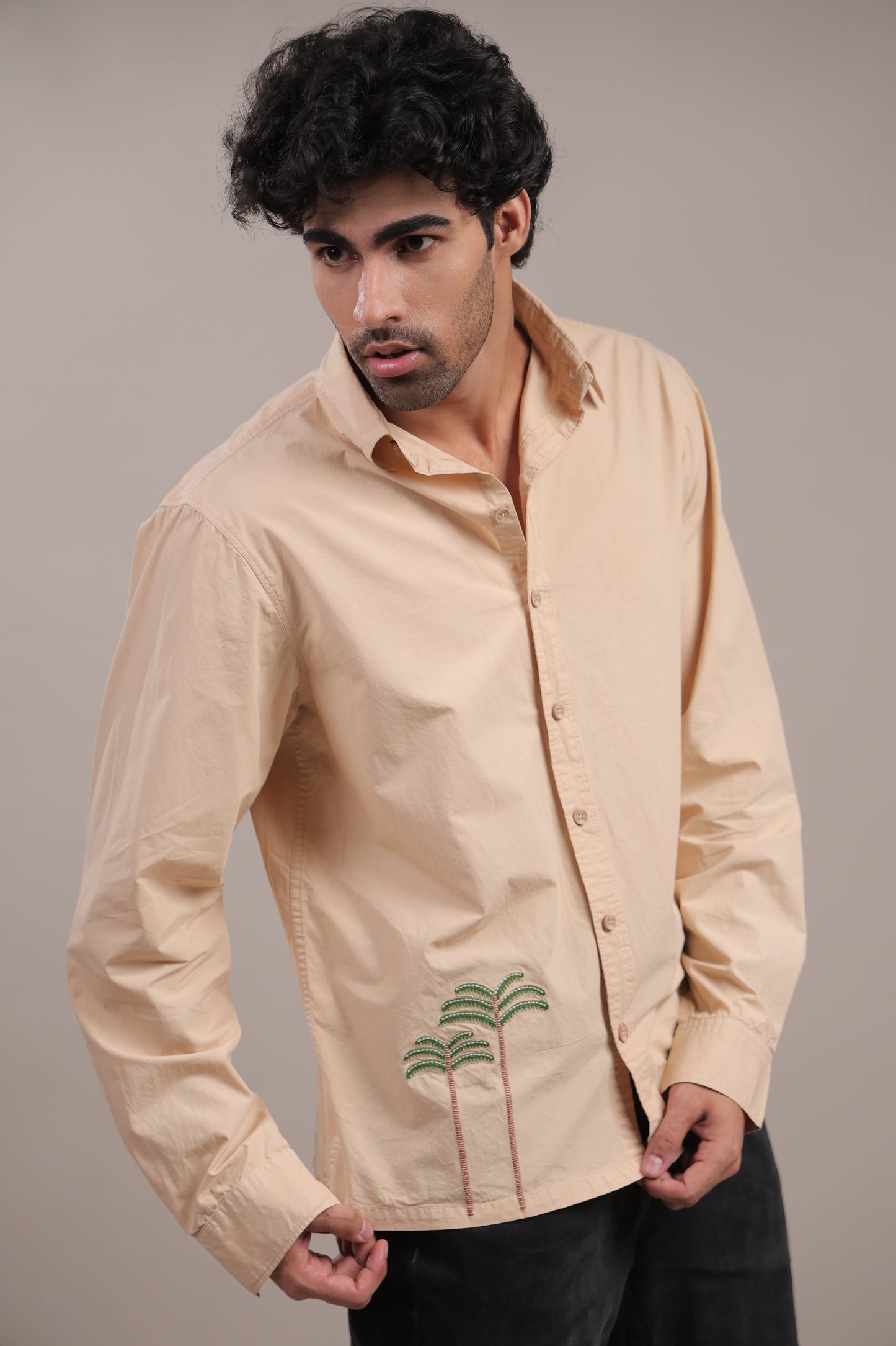 Prakriti – Cream Embroidered Recycled Shirt - Binioz