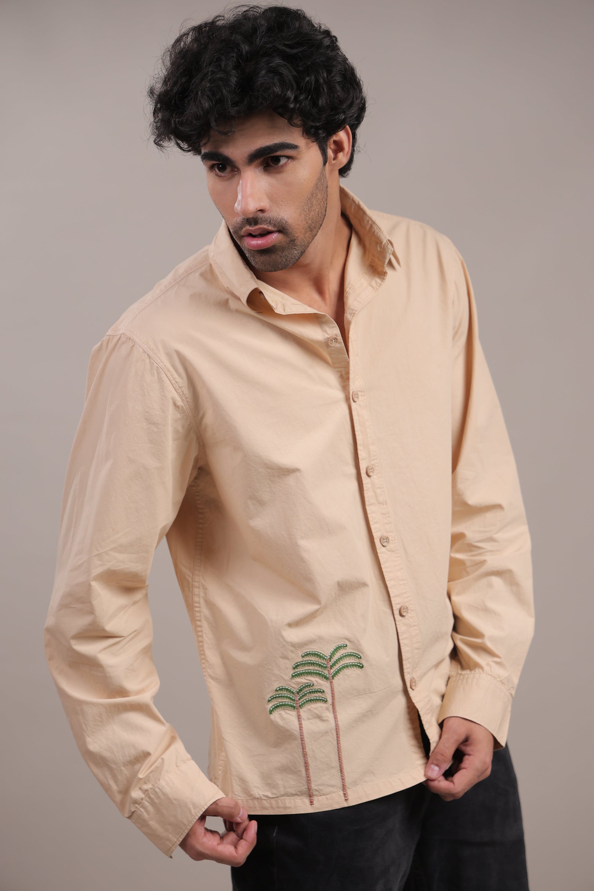 Prakriti – Cream Embroidered Recycled Shirt - Binioz
