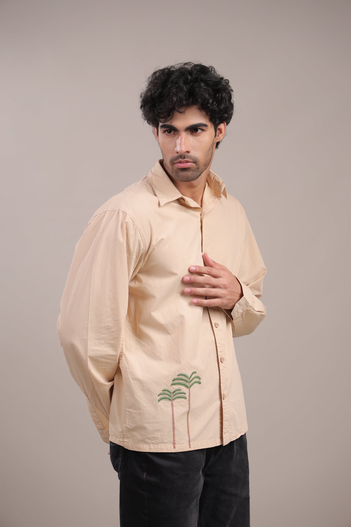Prakriti – Cream Embroidered Recycled Shirt - Binioz