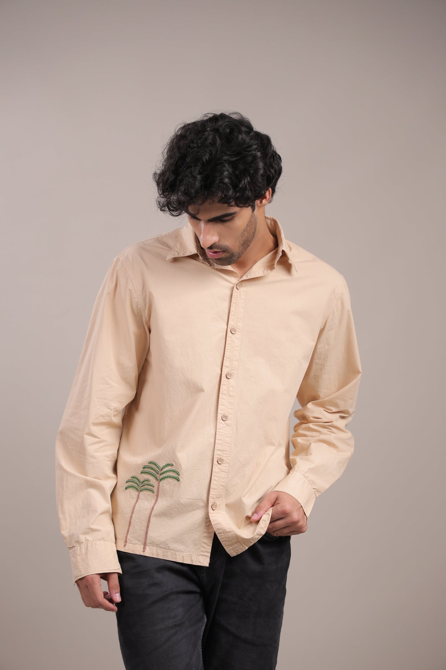 Prakriti – Cream Embroidered Recycled Shirt - Binioz